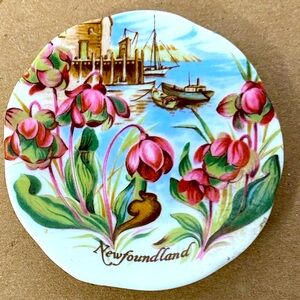 EUC Vtg Miniature Fine Bone China Souvenir Plate Fuchsia Flowers  Harbour Scene